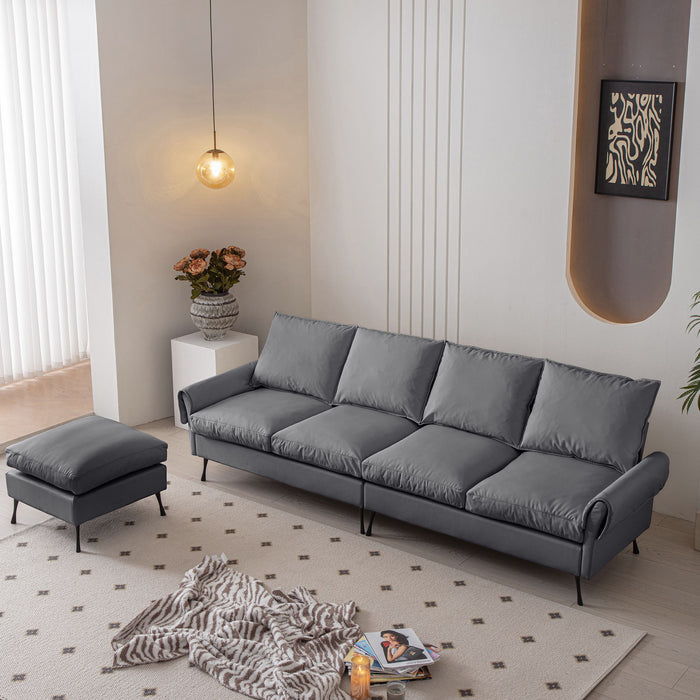 Modern Sectional Technical Leather L-Shaped Sofa Couch With Convertible Ottoman