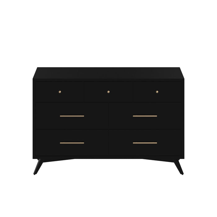 Solid Wood Seven Drawer Double Dresser - Black