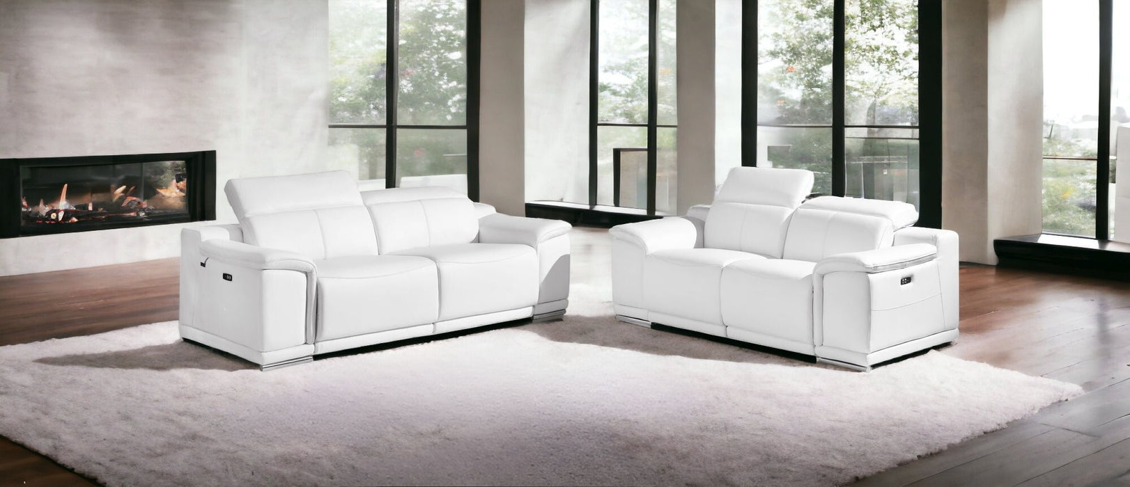 2 Piece Seating Set Italian Leather Five Person Indoor - White