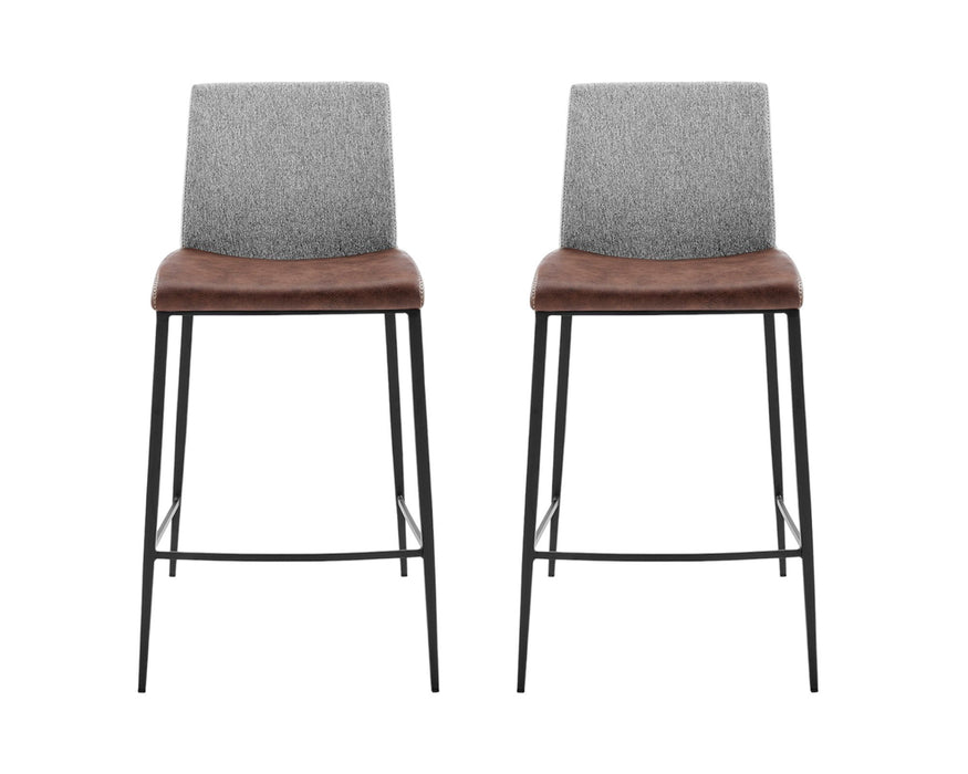 Steel Low Back Counter Height Bar Chairs (Set of 2) - Brown / Black