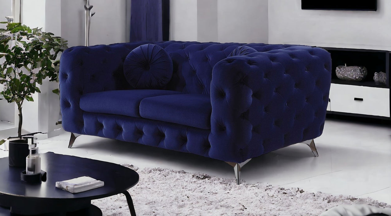 Velvet Loveseat - Blue / Silver