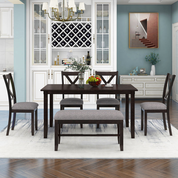 Kitchen Dining Table Set Wooden Rectangular Dining Table, 4 Chairs And Bench Family Furniture