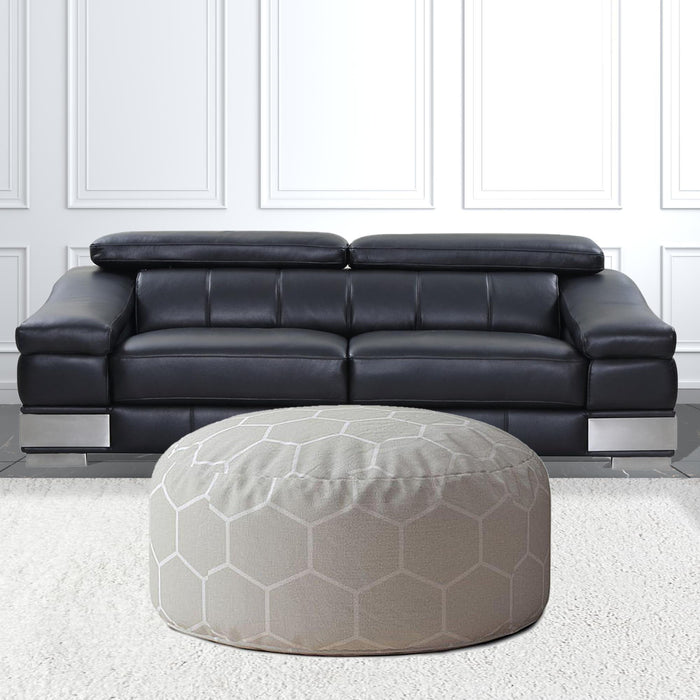 Cotton Round Geometric Pouf Cover - Gray