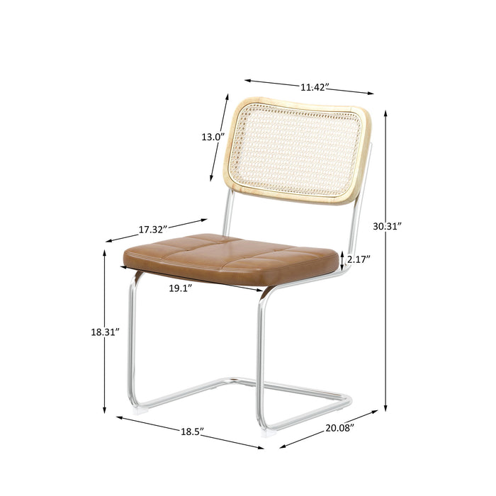 Leather Dining Chair With High-Density Sponge, Rattan Chair For Dining Room