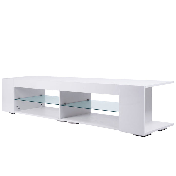 LED TV Stand Modern Entertainment Center With Storage High Gloss Gaming Living Room Bedroom TV Cabinet - White