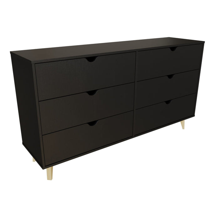 Scoop Handle Six Drawer Double Dresser - Black