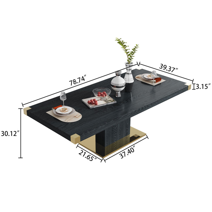 MDF Top Dining Table With Gold Finish Corner, MDF Pillar And Gold Finish Stainless Steel Base