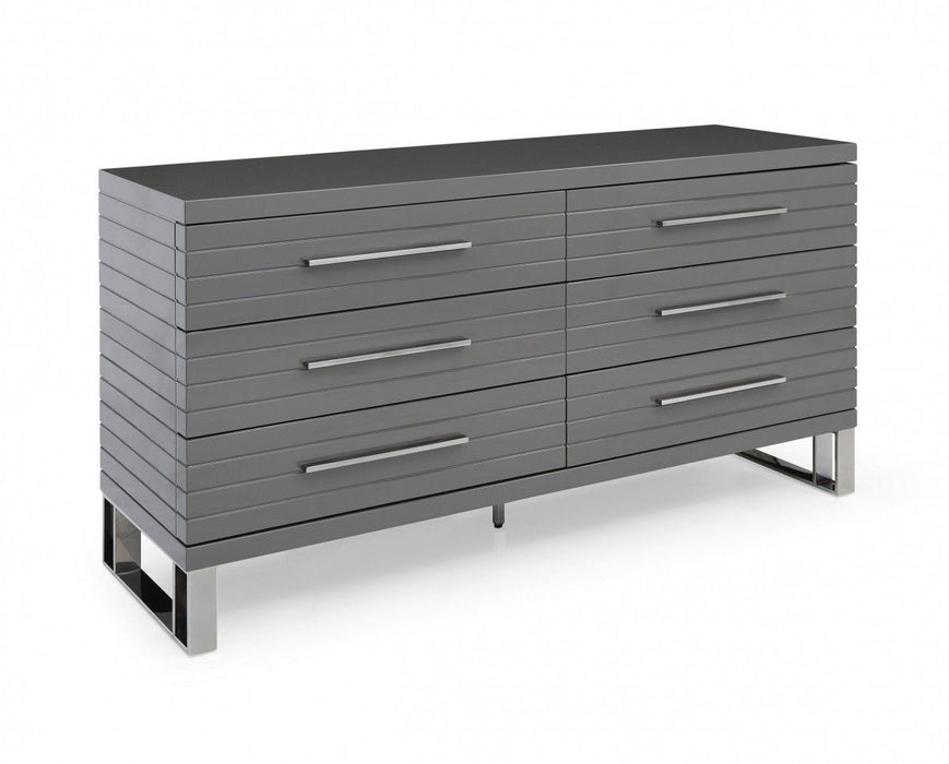 Solid Wood Six Drawer Dresser - Gray