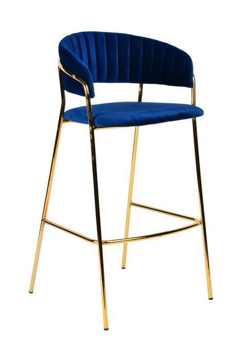 Steel Low Back Bar Height Bar Chairs (Set of 2) - Dark Blue / Gold