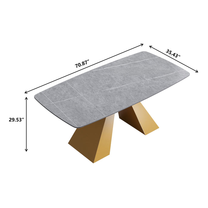 70.87" Modern Artificial Stone Gray Curved Golden Metal Leg Dining Table, Can Accommodate 6-8 People - Gray / Gold