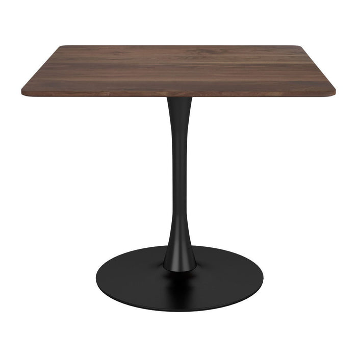 Square Steel Pedestal Base Dining Table - Dark Brown