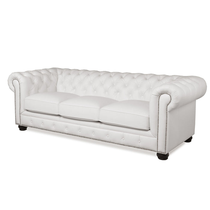 Traditional Tufted Leather Chesterfield Nailhead Sofa