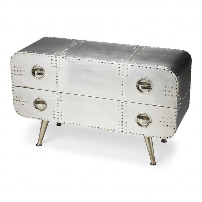 Metal Two Drawer Chest - Silver