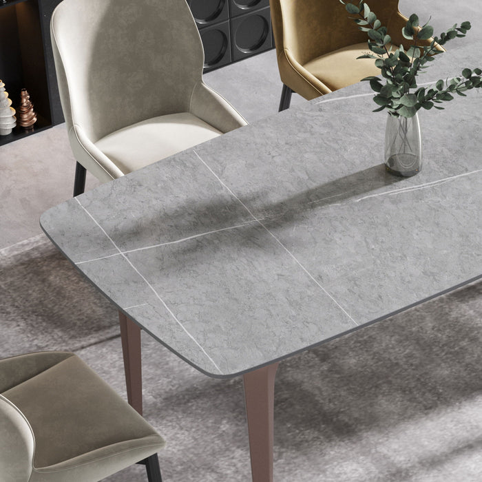 70.87" Modern Artificial Stone Gray Curved Metal Leg Dining Table, Can Accommodate 6-8 People - Gray