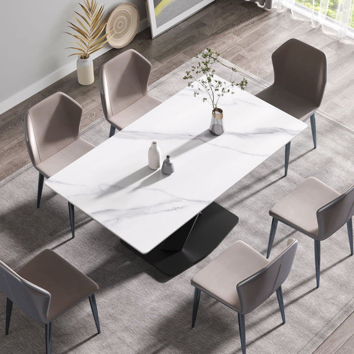 63" Modern Artificial Stone Straight Edge Metal X-Leg Dining Table, 6 People - White / Black