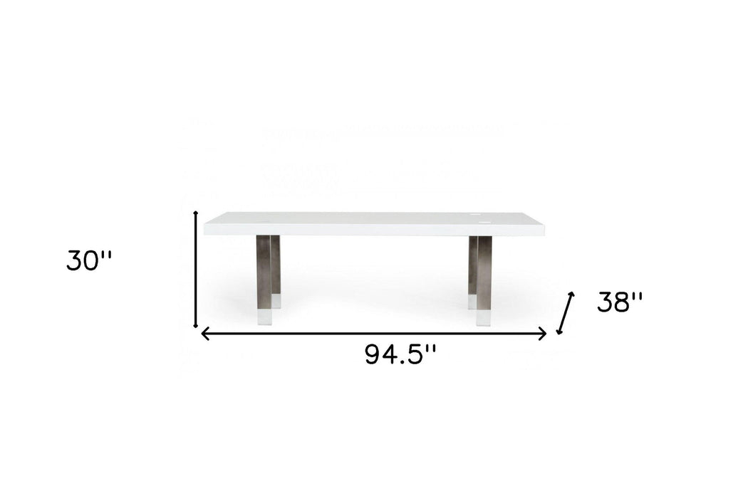 Metal Rectangular And Stainless Steel Dining Table - White / Gun