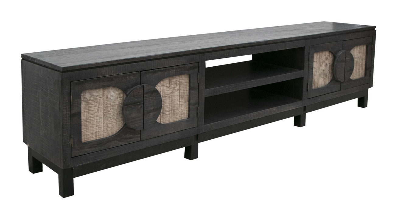 Solid Wood Cabinet Enclosed Storage Distressed TV Stand - Black