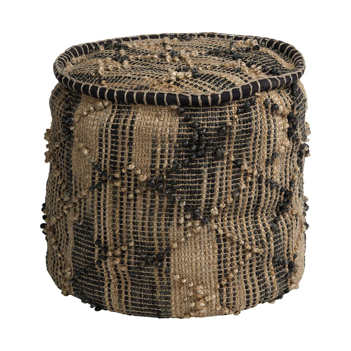 Jute Cylindrical Pouf With Popcorn Stich - Tan