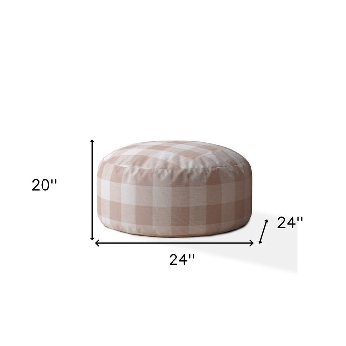 Cotton Round Gingham Pouf Ottoman - Pink / White