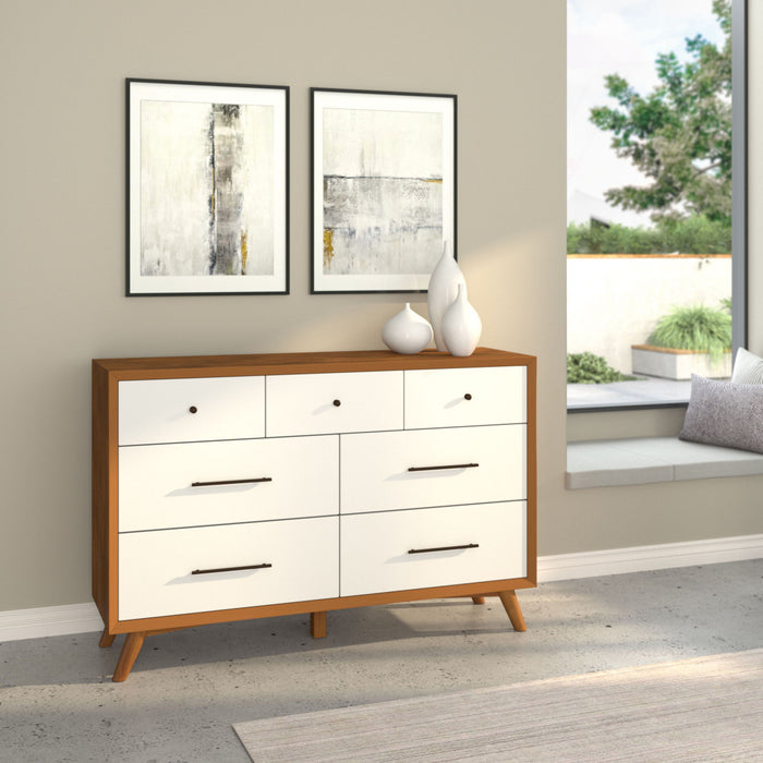 Solid Wood 7 Drawer Double Dresser - Brown / White