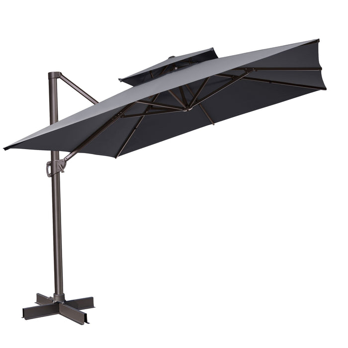 Square Tilt Cantilever Patio Umbrella With Stand - Dark Gray