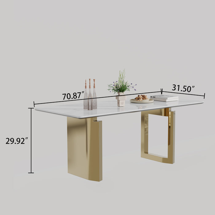 Sintered Stone Composite Tempered Glass Top Rectangular Dining Table With Stainless Steel Base