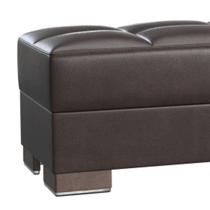 Faux Leather Tufted Storage Ottoman - Brown