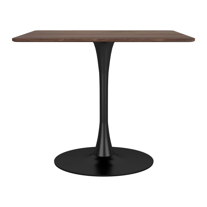 Square Steel Pedestal Base Dining Table - Dark Brown