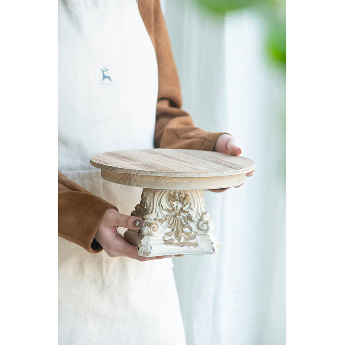 Cake Stand, Wood Cake Plate With Magnesium Base - Cream / Brown