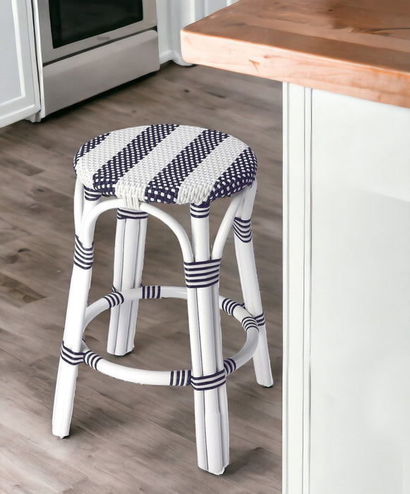 Rattan Backless Counter Height Bar Chair - Blue / White