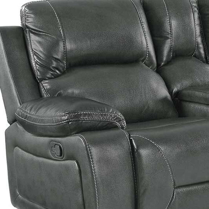 Faux Leather Manual Reclining Love Seat With Storage - Gray