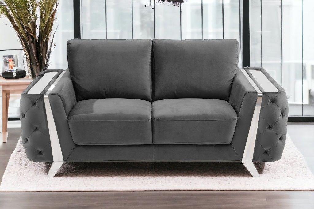 Velvet Loveseat - Dark Gray / Silver