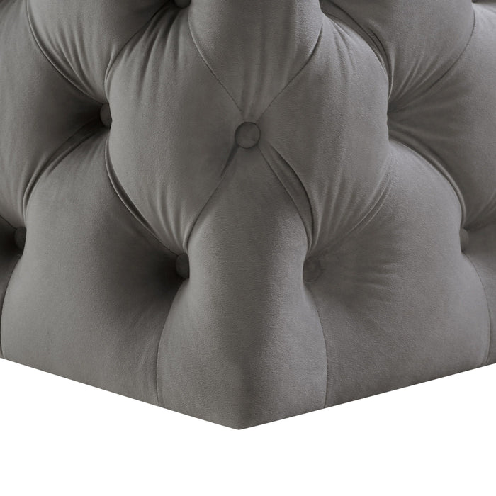 Velvet Rolling Tufted Cocktail Ottoman - Gray