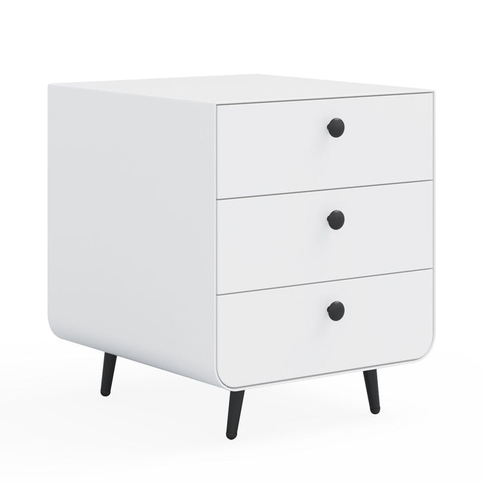 Modern Night Stand Storage Cabinet For Living Room Bedroom, Steel Cabinet With 3 Drawers, Bedside Furniture, Circular Handle - White