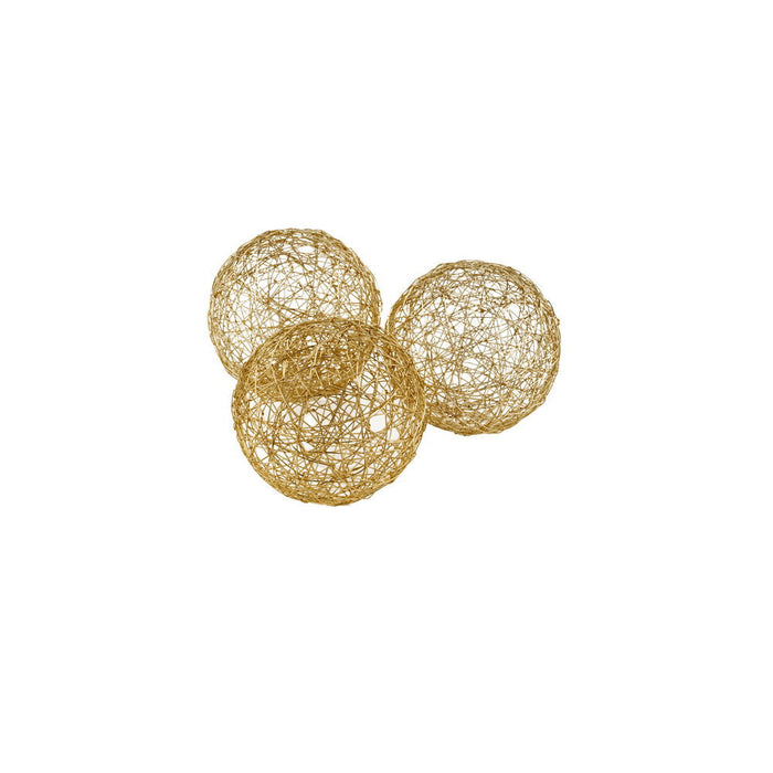 Iron Wire Spheres (Set of 3) - Gold