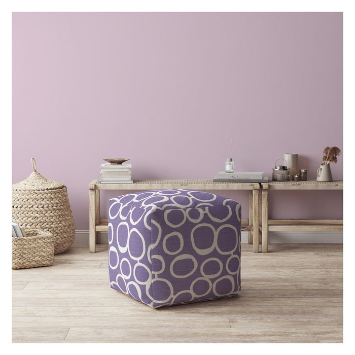 Cotton Abstract Pouf Ottoman - Purple / White