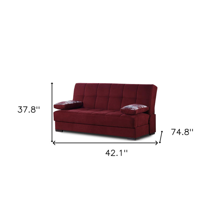 Sleeper Sofa Chenille And Toss Pillows With Brown Legs - Red