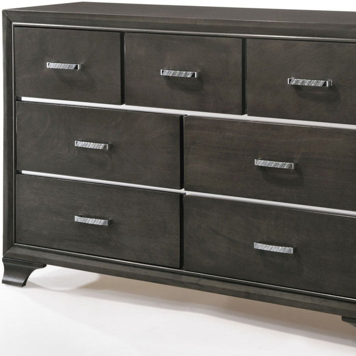 Seven Drawer Wooden Triple Dresser - Gray