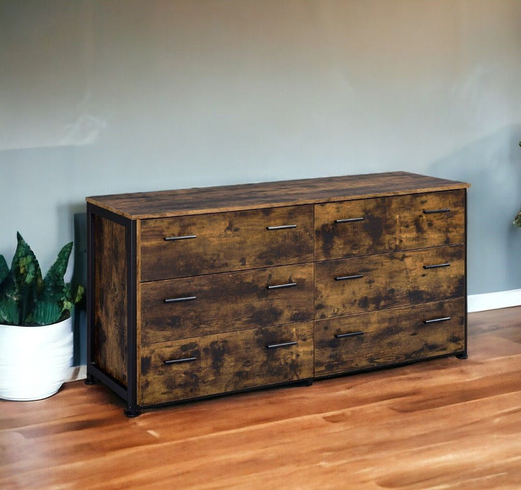 Six Drawer Double Dresser - Brown / Black