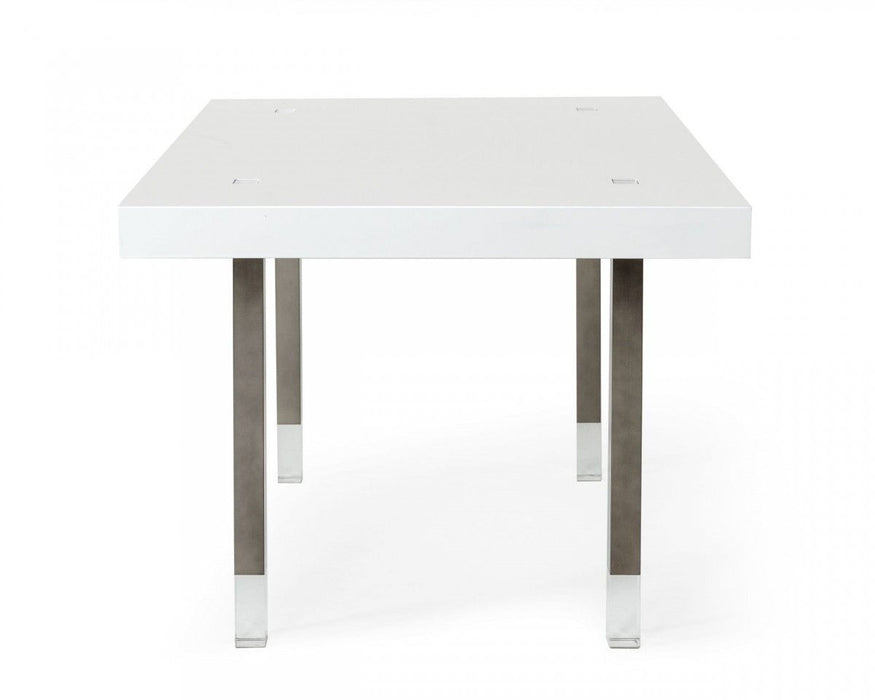 Metal Rectangular And Stainless Steel Dining Table - White / Gun