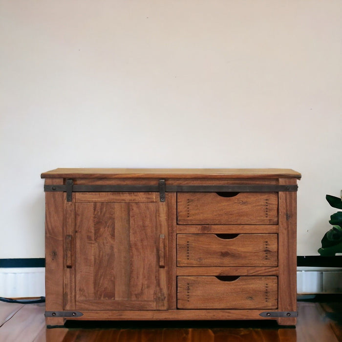 Solid Wood, Enclosed Storage Distressed TV Stand - Brown