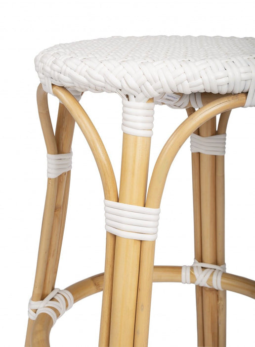 Rattan Backless Counter Height Bar Chair - White / Natural