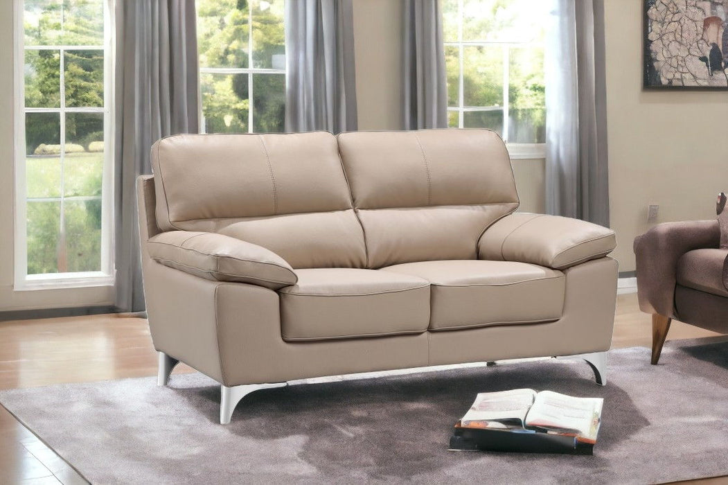 Faux Leather Love Seat - Silver / Beige