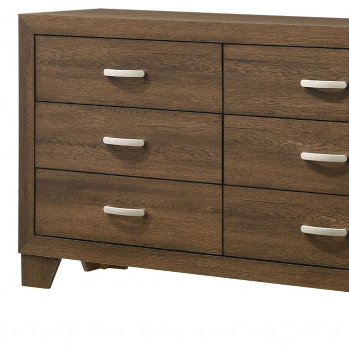 Six Drawer Wooden Double Dresser - Brown