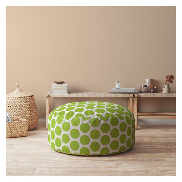 Cotton Round Polka Dots Pouf Cover - Green / White