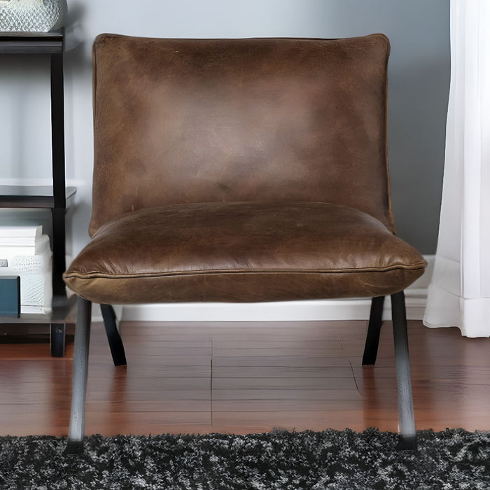 Top Grain Leather Distressed Slipper Chair - Brown / Black