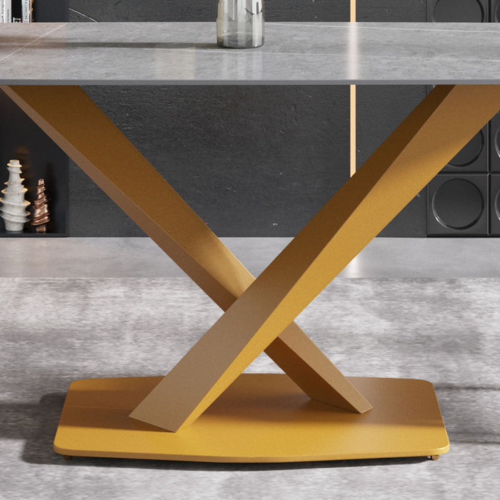 70.87" Modern Artificial Stone Curved Golden Metal Leg Dining Table