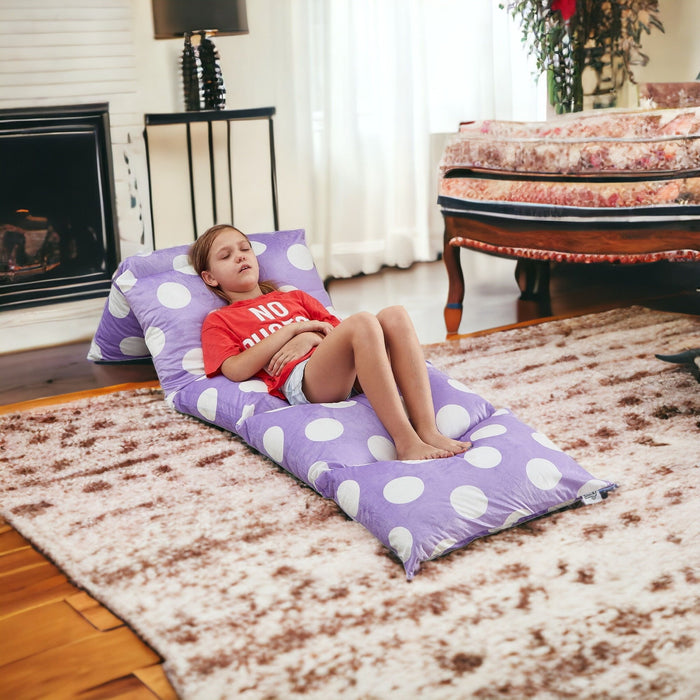 Microfiber Polka Dots Pouf Cover - Purple / White