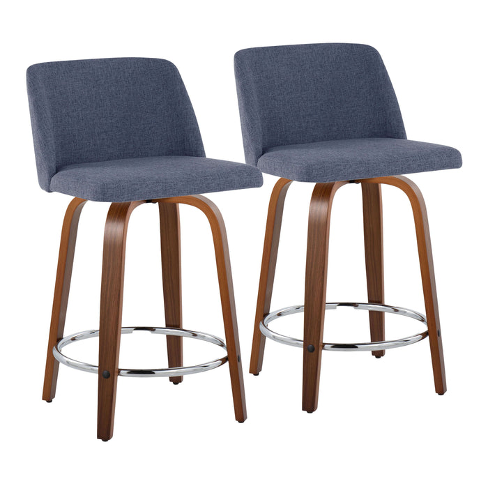 Toriano - Mid Century Modern Fixed Height Counter Stool With Swivel With Round Footrest (Set of 2)