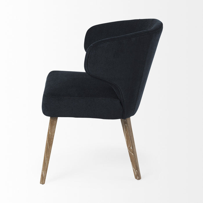 Wingback Dining Side Chair - Navy Blue / Brown